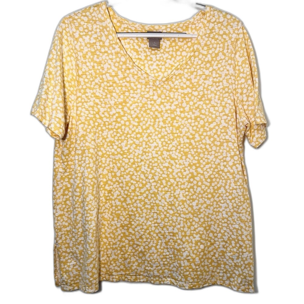 Chico's 2 US Large Yellow Polka Dot Cotton Modal Summer Spring Basic Staple